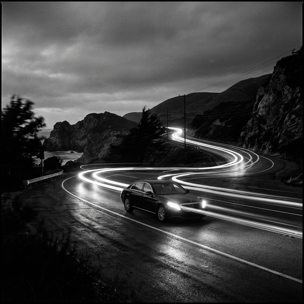 Luxury car on night road